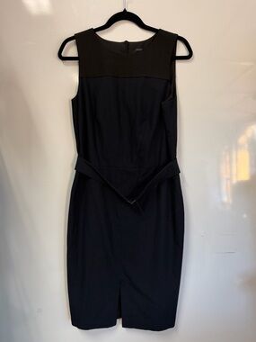 Ann Taylor Black Midi Sheath Dress with Contrasting Yoke Sz 10